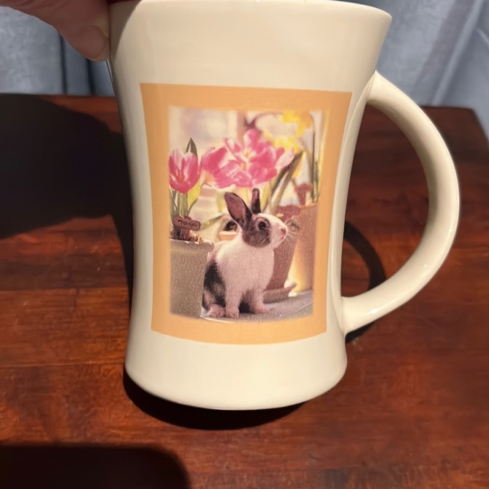 Hallmark Easter Bunny Rabbit Mug Real Pic Rabbit and Spring Flowers.
